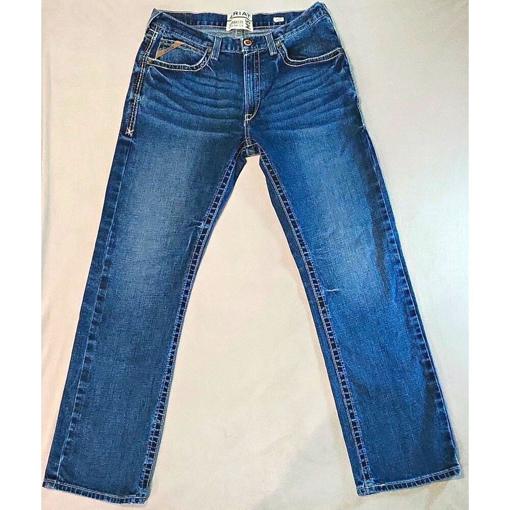 Ariat Men's Straight Fit Blue Denim Jeans Medium Wash 5-Pocket Button Fly 34x34